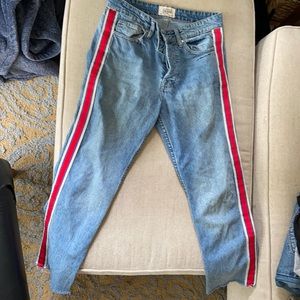 Zara straight leg cropped jeans c/stripe